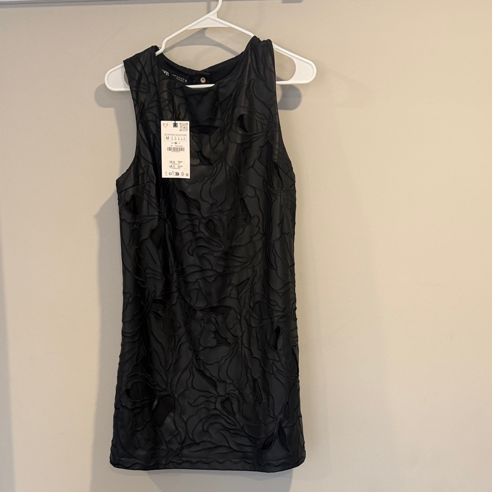Zara faux leather cutout Black Sleeveless Dress